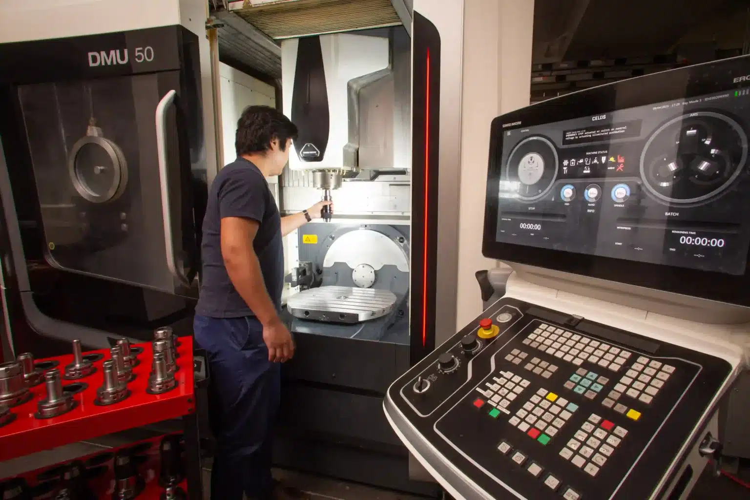 Student working on machine