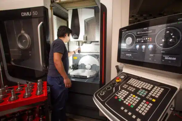 Student working on machine